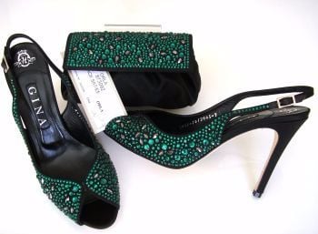 Gina encrusted emerald swarovski crystal shoes matching bag size 6.5